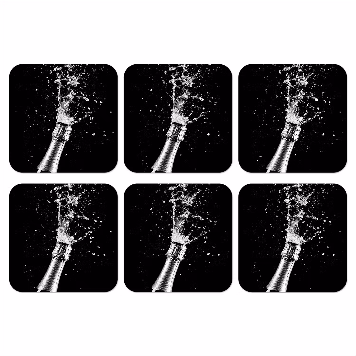 Champagne - Zwart - Spetters - Popping onderzetter kurk middel -3d