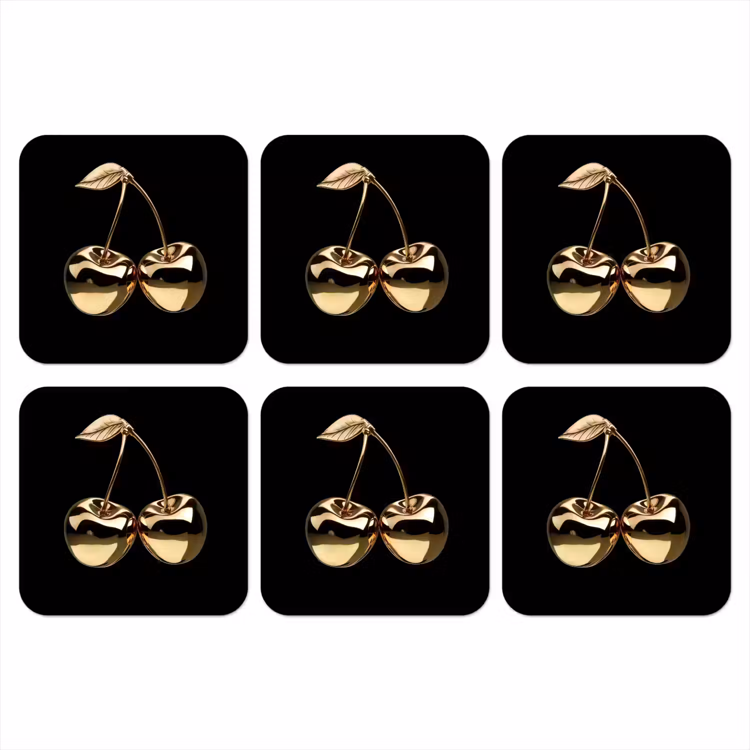 Kersen - Zwart - Goud - Chrome onderzetter kurk middel -3d