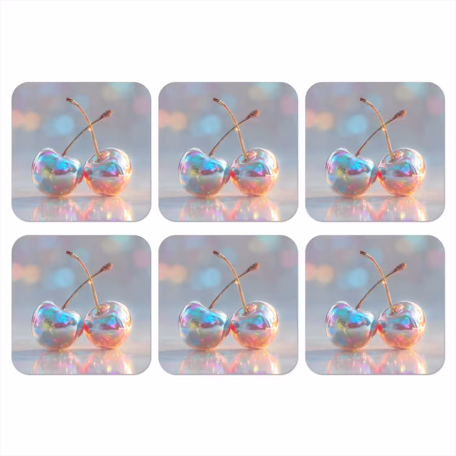 Kersen - Glanzend - Regenboogkleur onderzetter kurk middel -3d