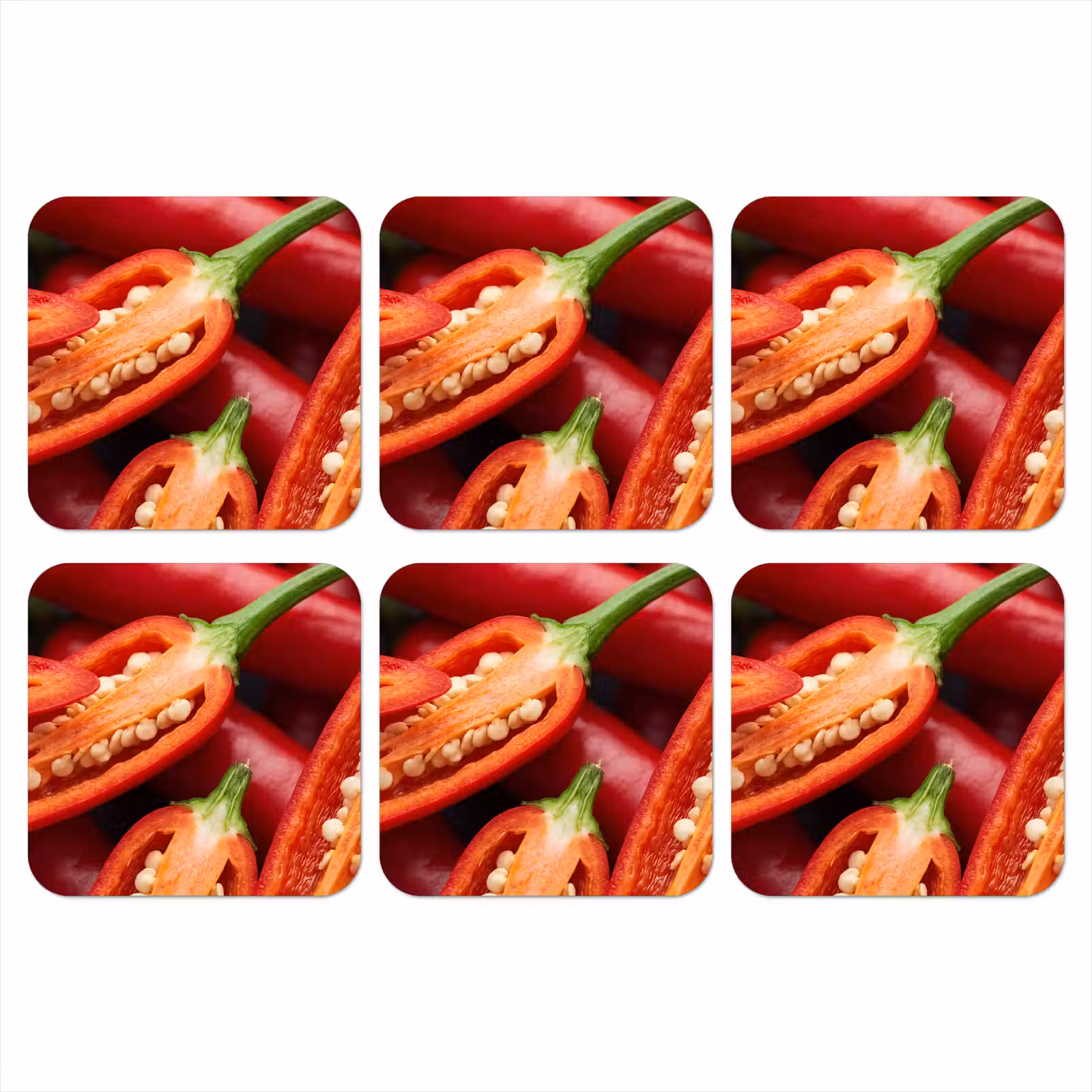 Coaster - Chili Pepper - Open - Red - Chilipeper - Open - Rood onderzetter kurk middel