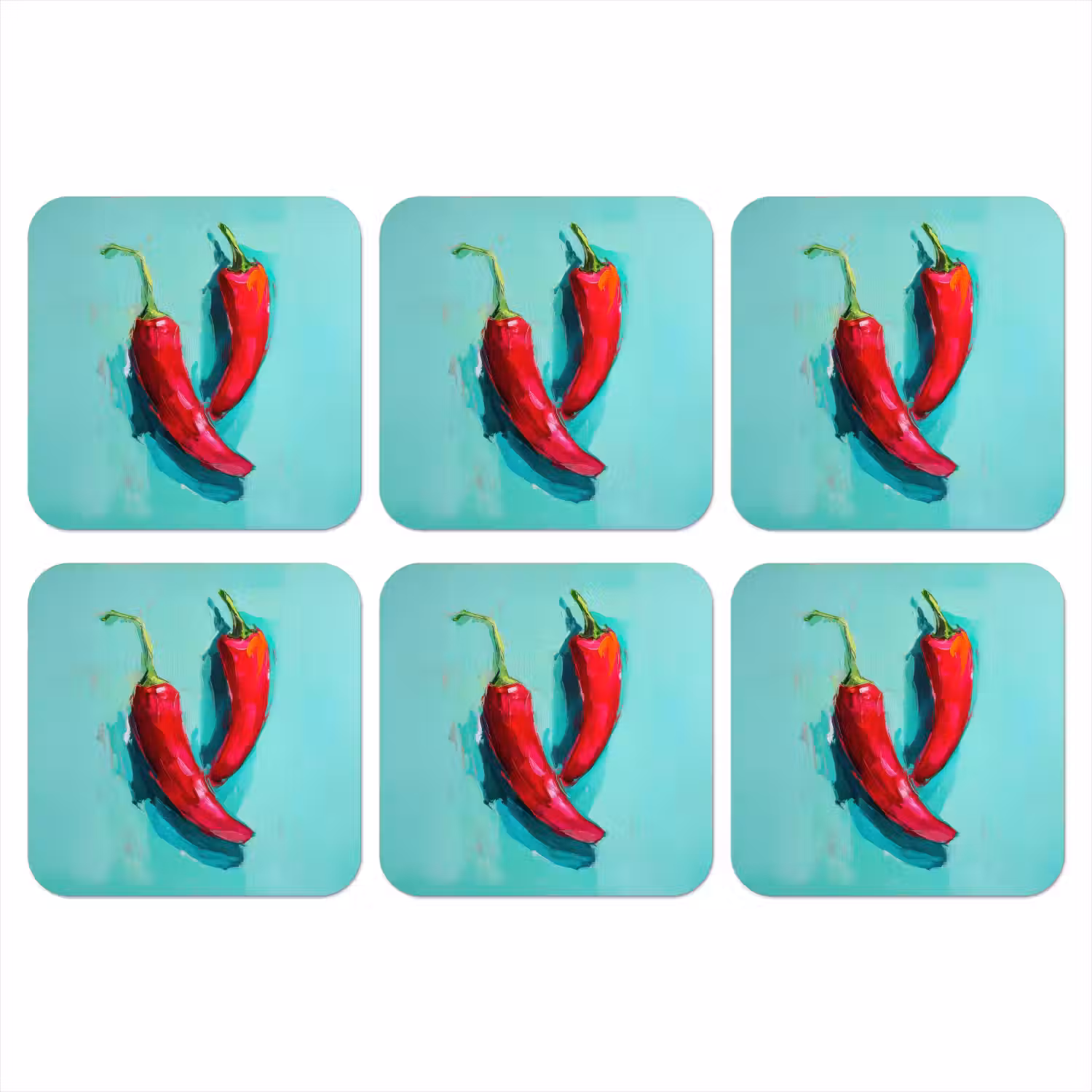Chilipepers - Geverfd - Rood onderzetter kurk middel -3d