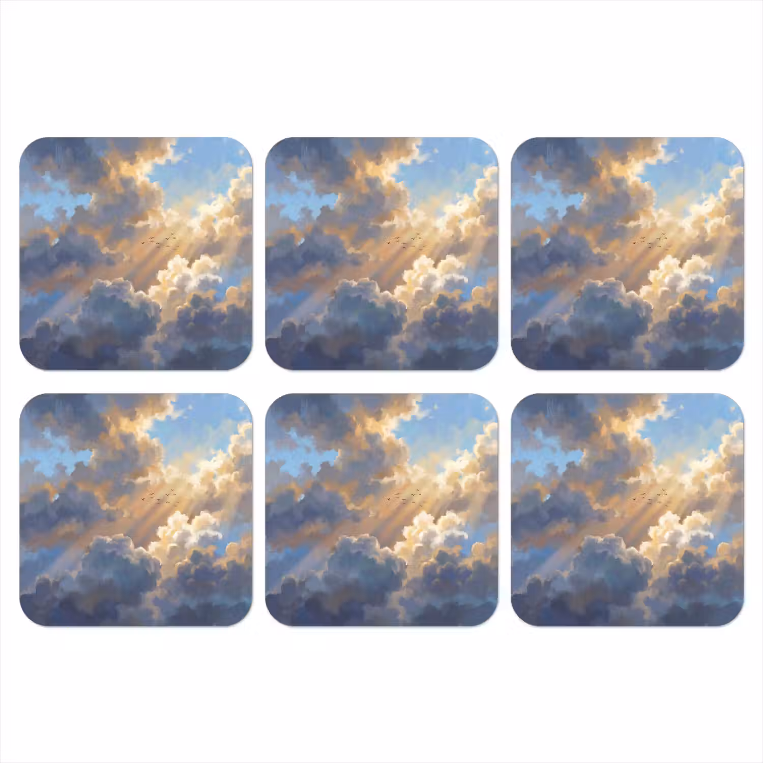 Wolken - Zonnestralen - Natuur - Abstract - Blauw onderzetter kurk middel -3d
