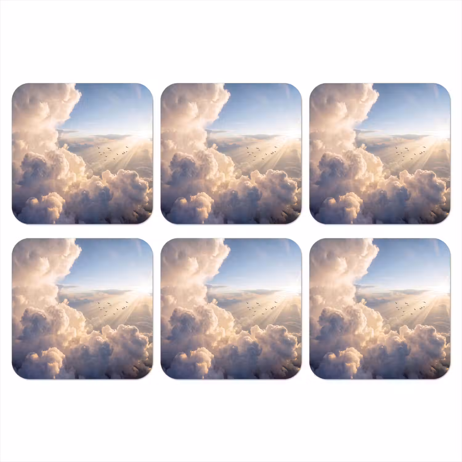 Wolken - Zonnestralen - Natuur - Wit onderzetter kurk middel -3d