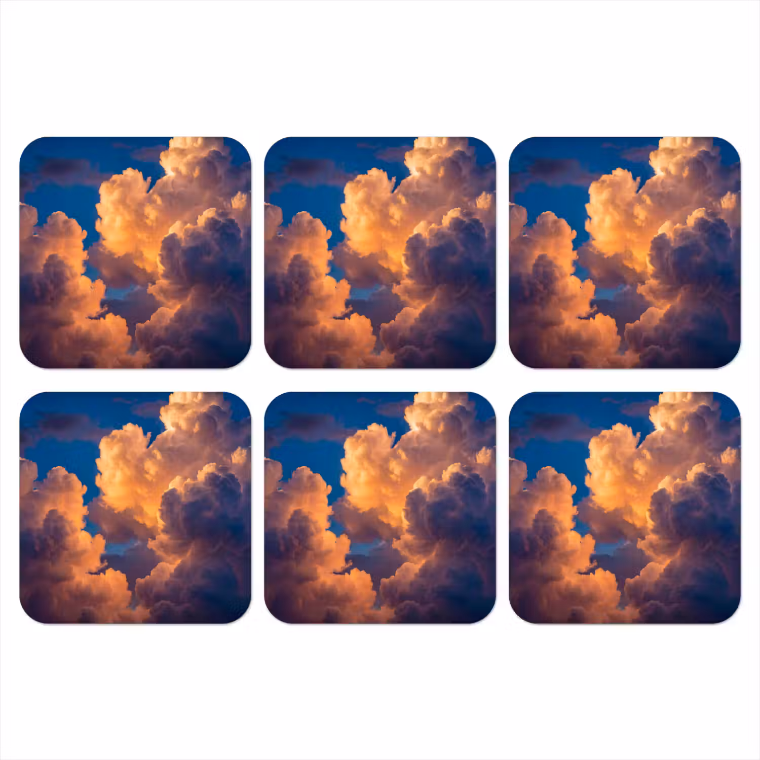 Wolken - Zonsondergang - Natuur - Oranje - Blauw onderzetter kurk middel -3d