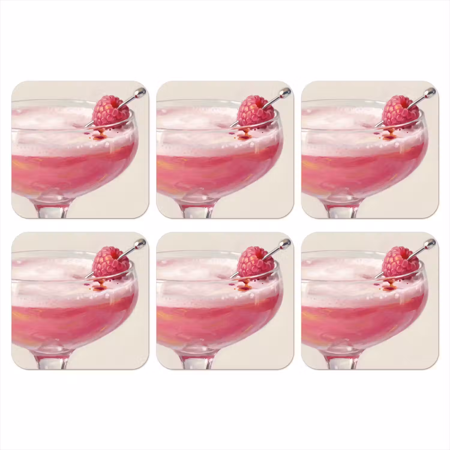 Cocktail - Framboos - Drank - Modern - Roze onderzetter kurk middel -3d