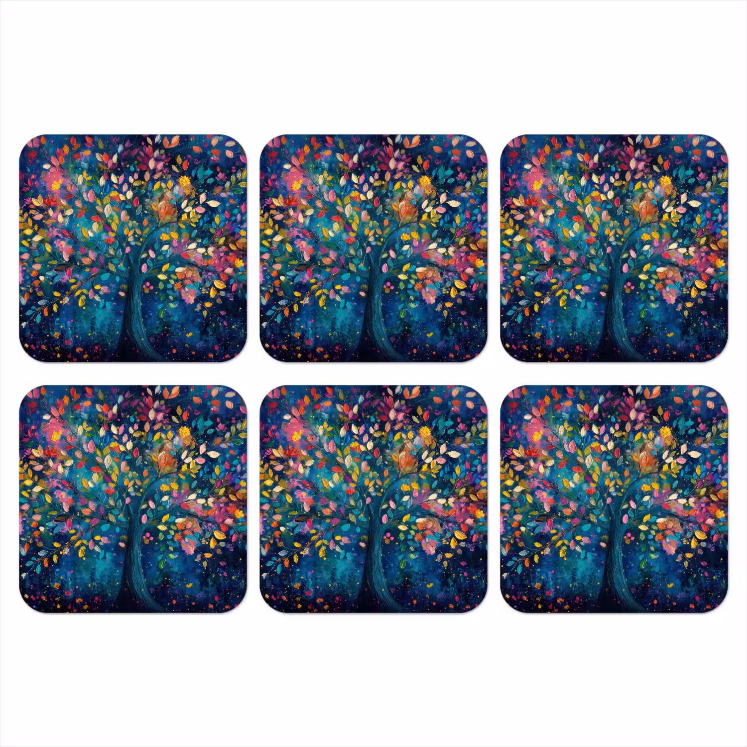 Kleurrijk - Boom - Magisch - Abstract onderzetter kurk middel -3d
