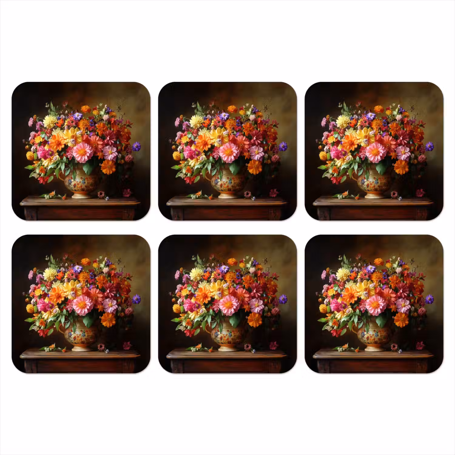 Kleuren - Boeket - Vaas - Hout onderzetter kurk middel -3d