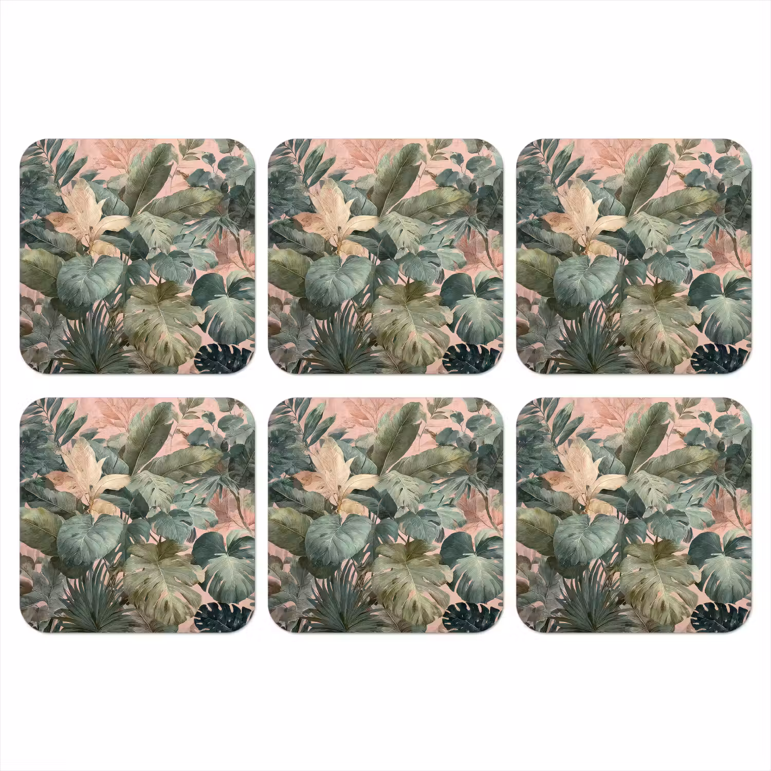 Compositie van bladeren - Groen - Roze onderzetter kurk middel -3d