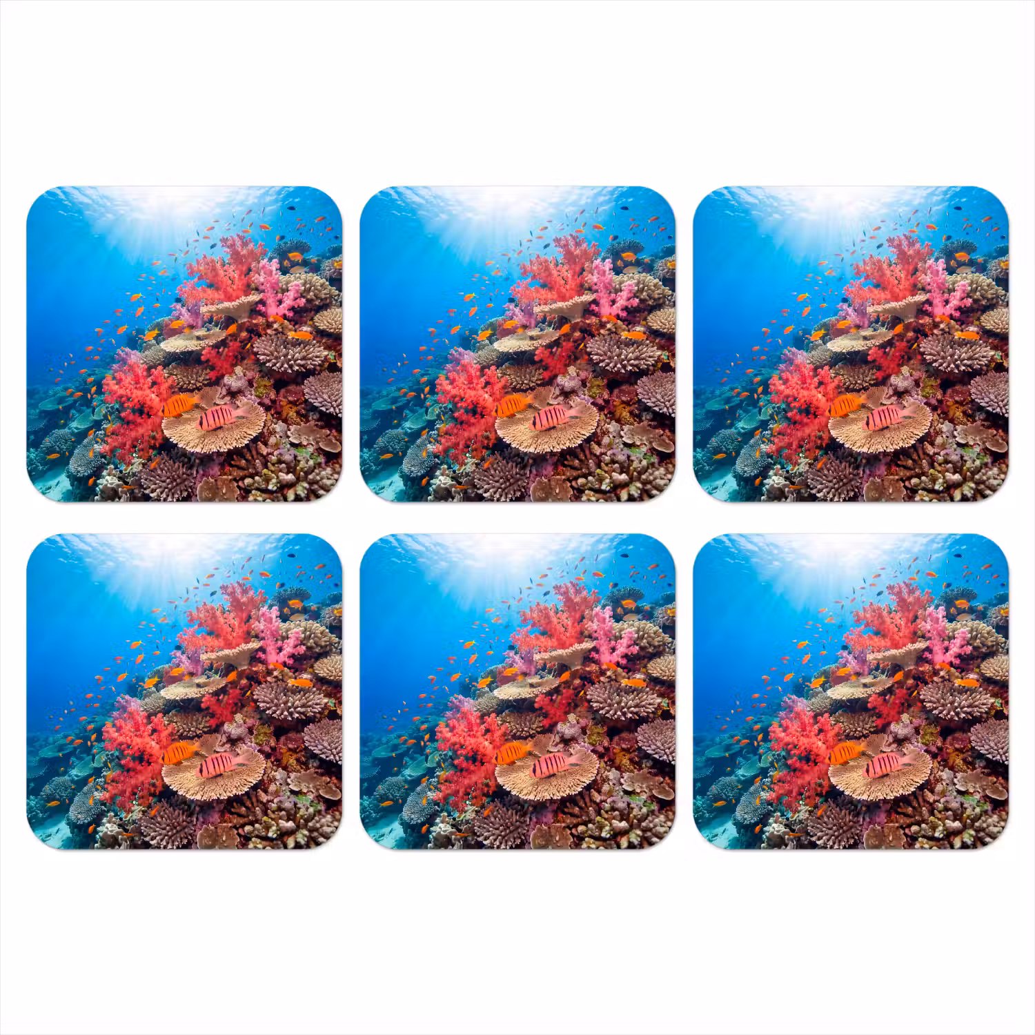 Koraalrif - Vissen - Onderwater - Tropisch - Rood onderzetter kurk middel -3d