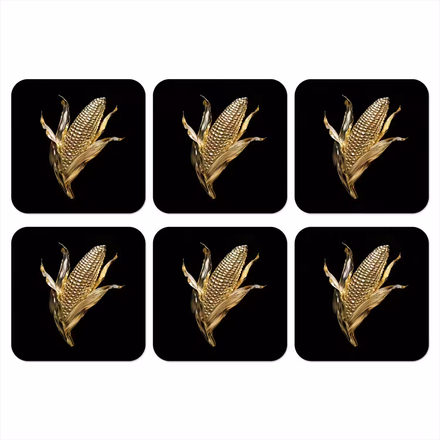 Mais - Eten - Goud - Zwart onderzetter kurk middel -3d