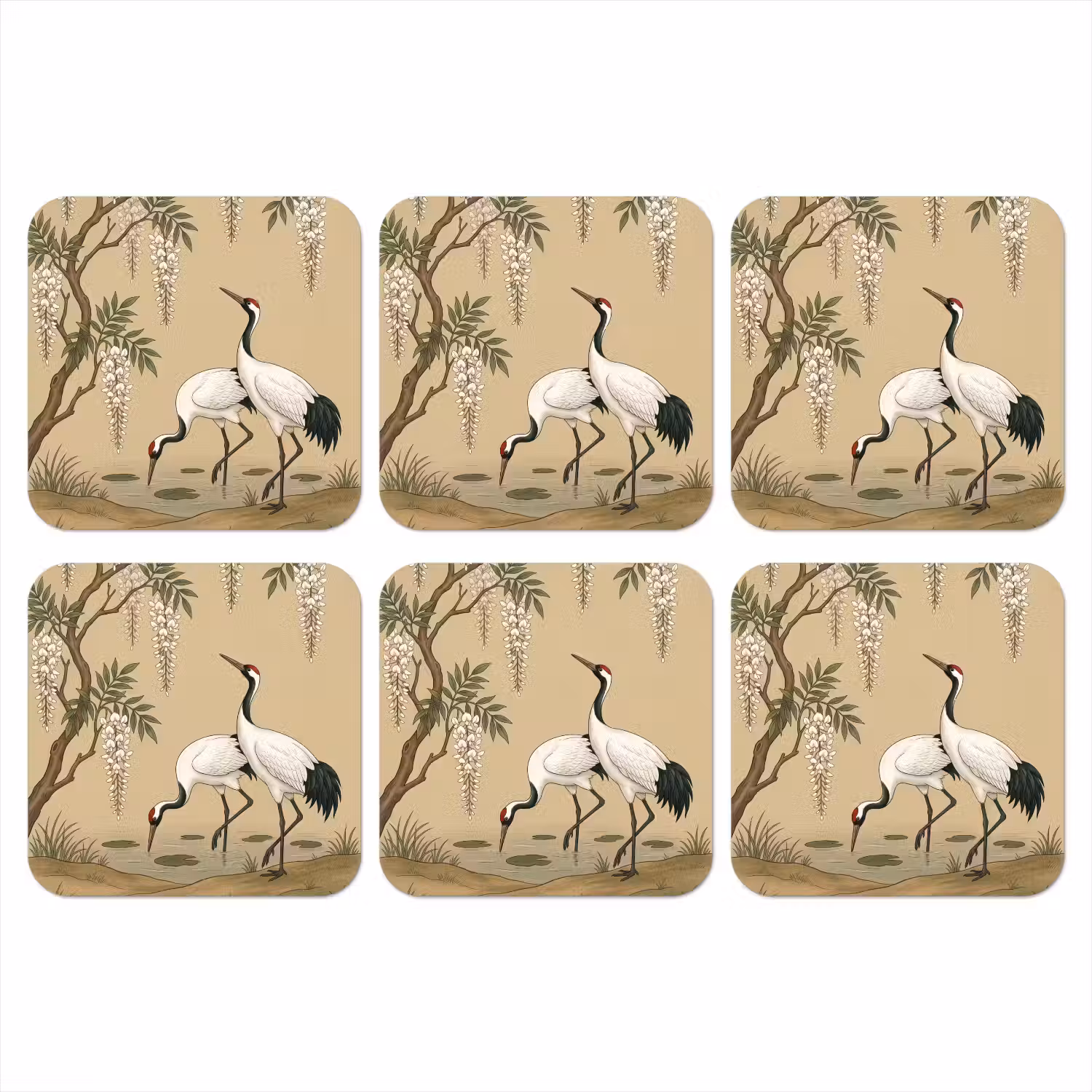 Kraanvogels - Water - Beige onderzetter kurk middel -3d
