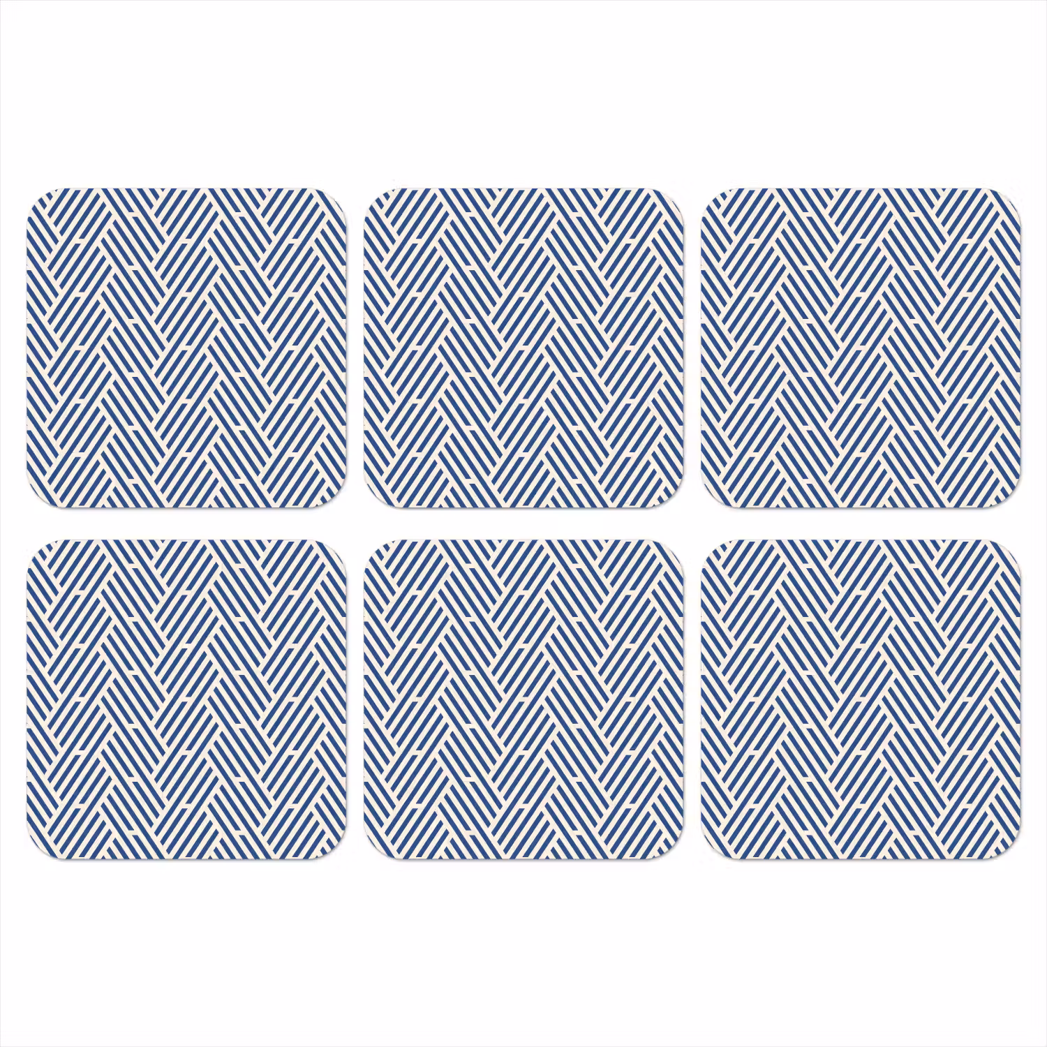 Crème - Blauw - Strepen - Patroon onderzetter kurk middel 366 -3d