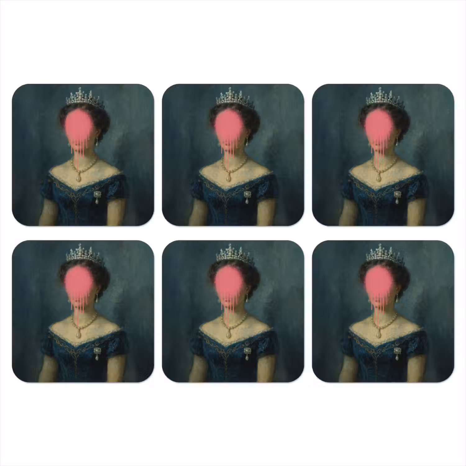Kroon - Roze druipend verf - Portret onderzetter kurk middel -3d