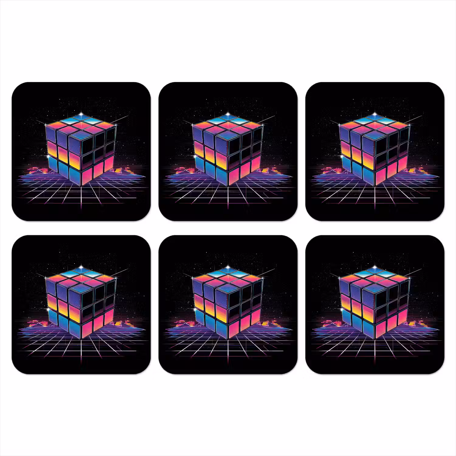 Kubus - Kleurrijk - Raster onderzetter kurk middel -3d