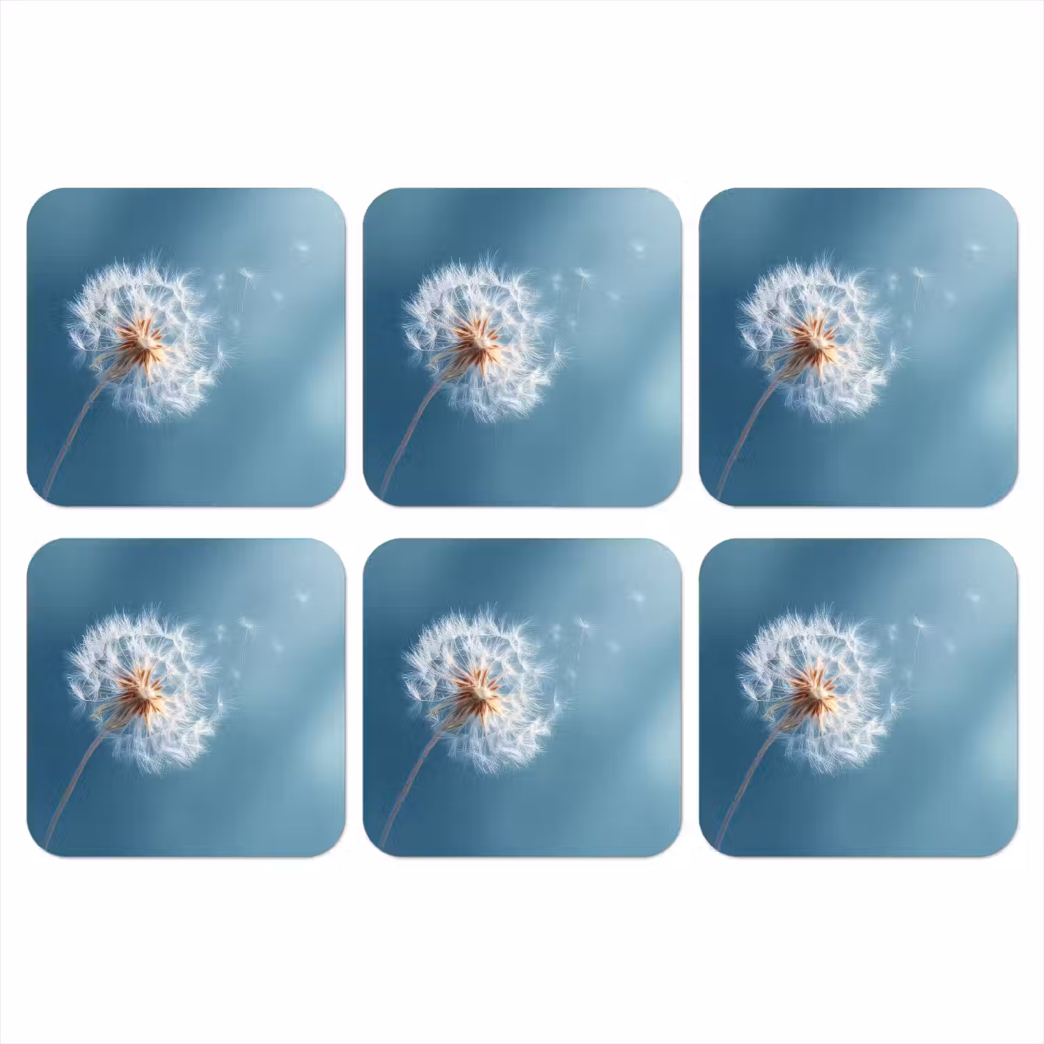 Paardenbloem - Wind - Blauw onderzetter kurk middel -3d
