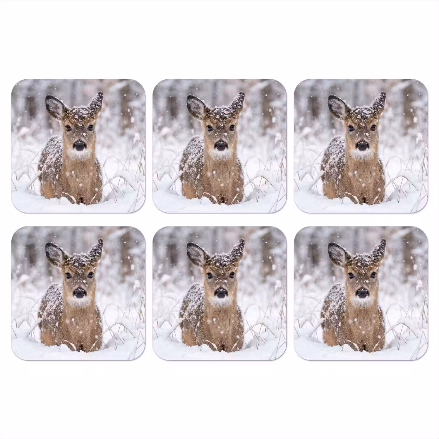 Hert - Sneeuw - Bos - Dieren - Vertederend onderzetter kurk middel -3d
