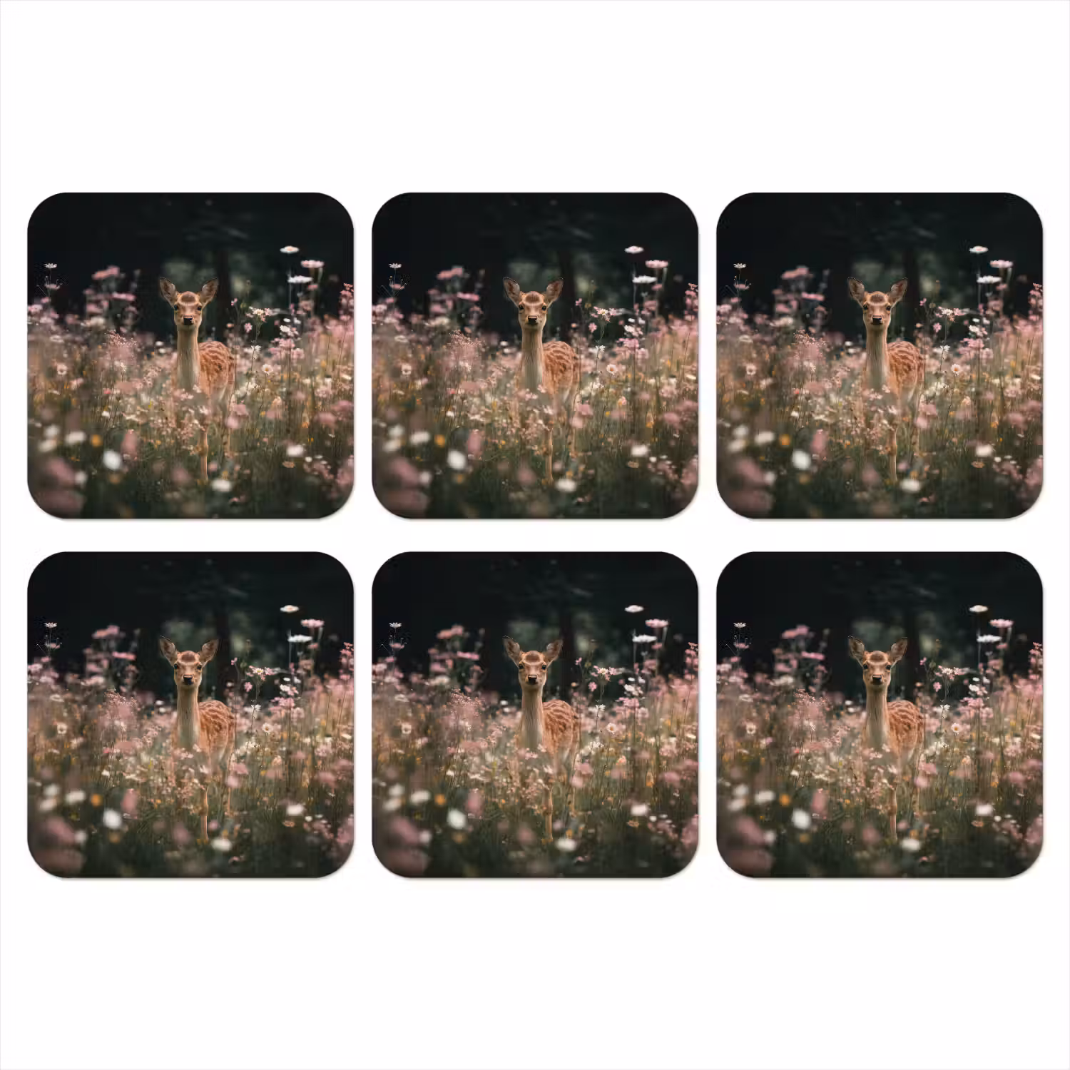 Hert - Wilde bloemen - Bos onderzetter kurk middel -3d