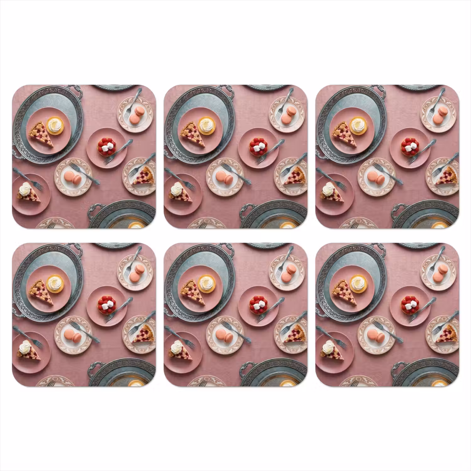 Dessert - Taart - Gebak - Zoet - Roze onderzetter kurk middel -3d