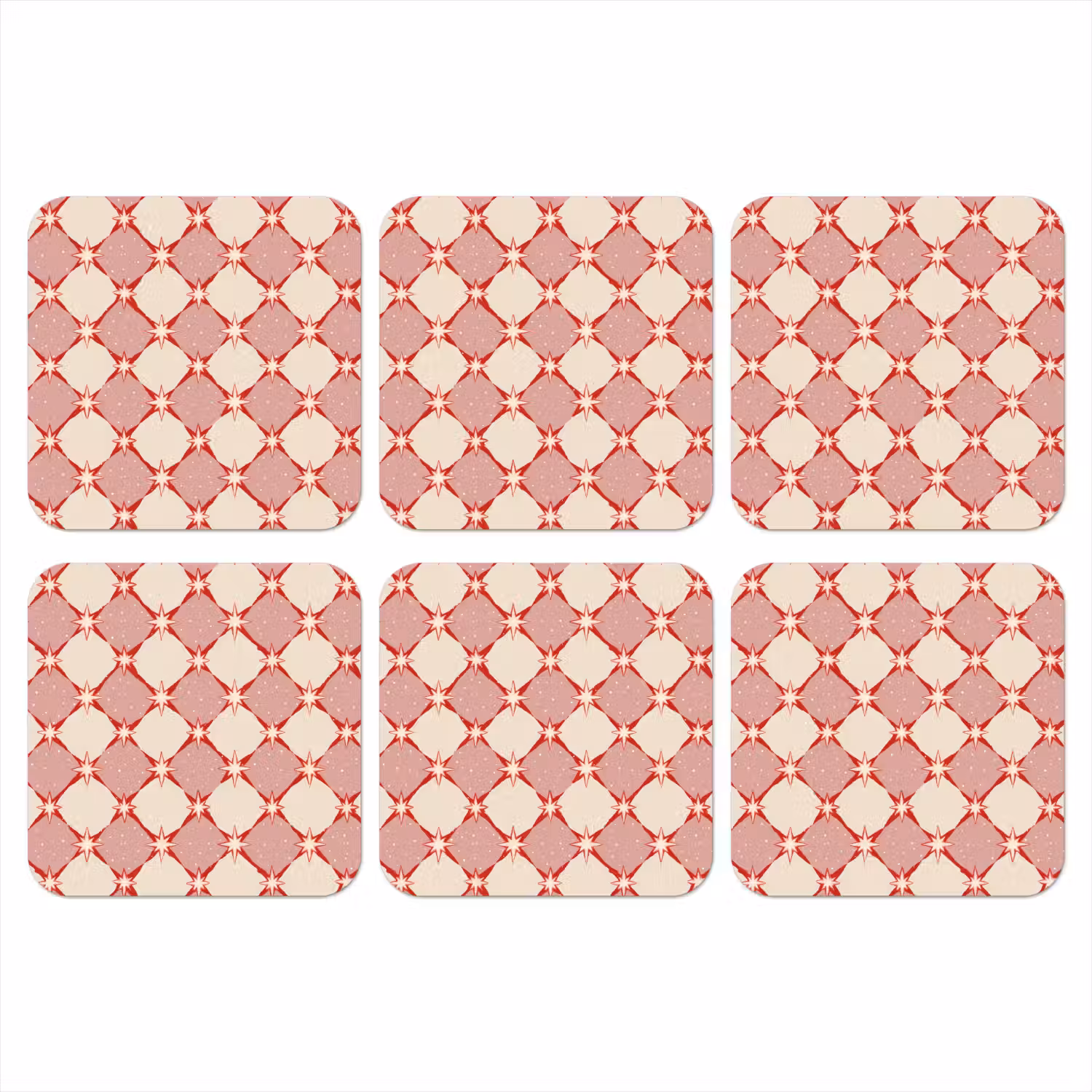 Ruiten - Sterren - Vintage - Oudroze - Rood onderzetter kurk middel 366 -3d