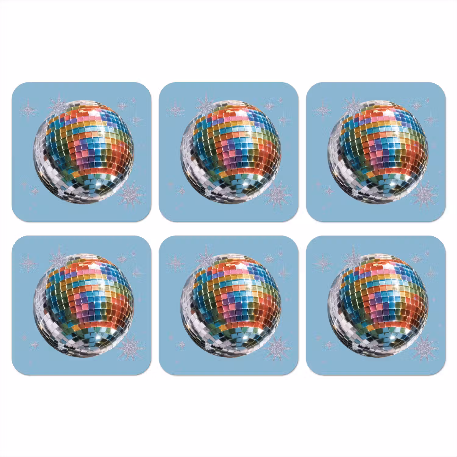 Discobal - Glinsterende sterren - Regenboog onderzetter kurk middel -3d