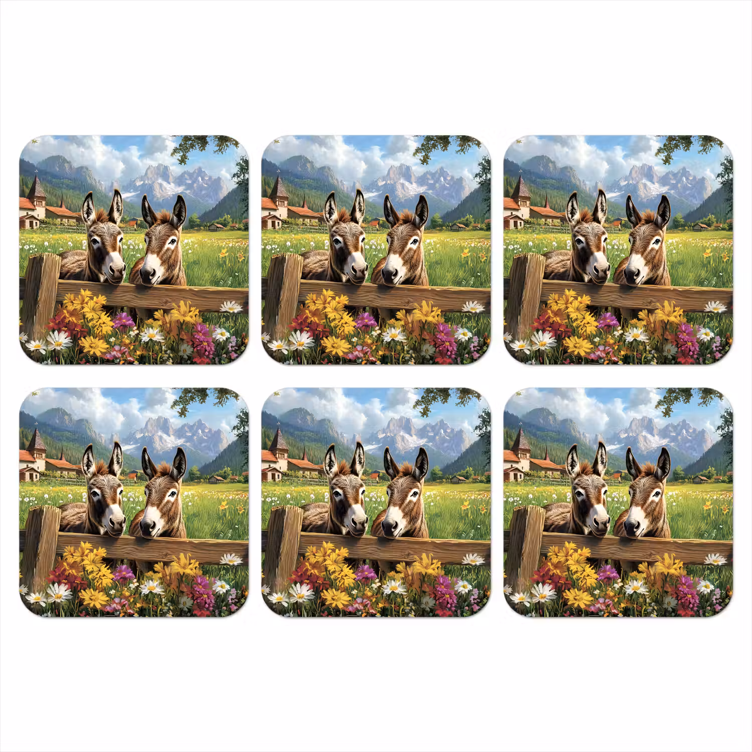 Ezels - Bloemen - Zomers onderzetter kurk middel -3d