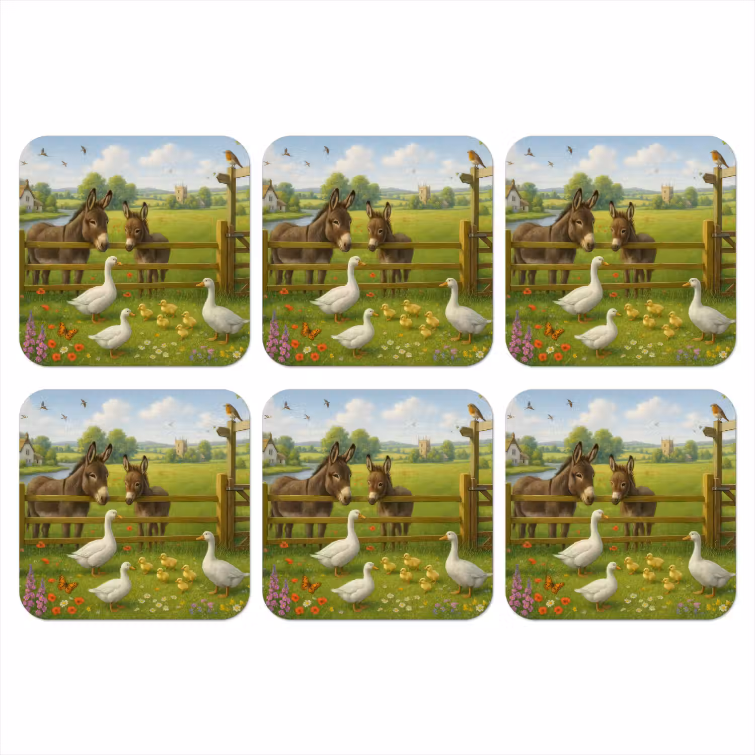 Ezels - Ganzen - Kleurrijk onderzetter kurk middel -3d