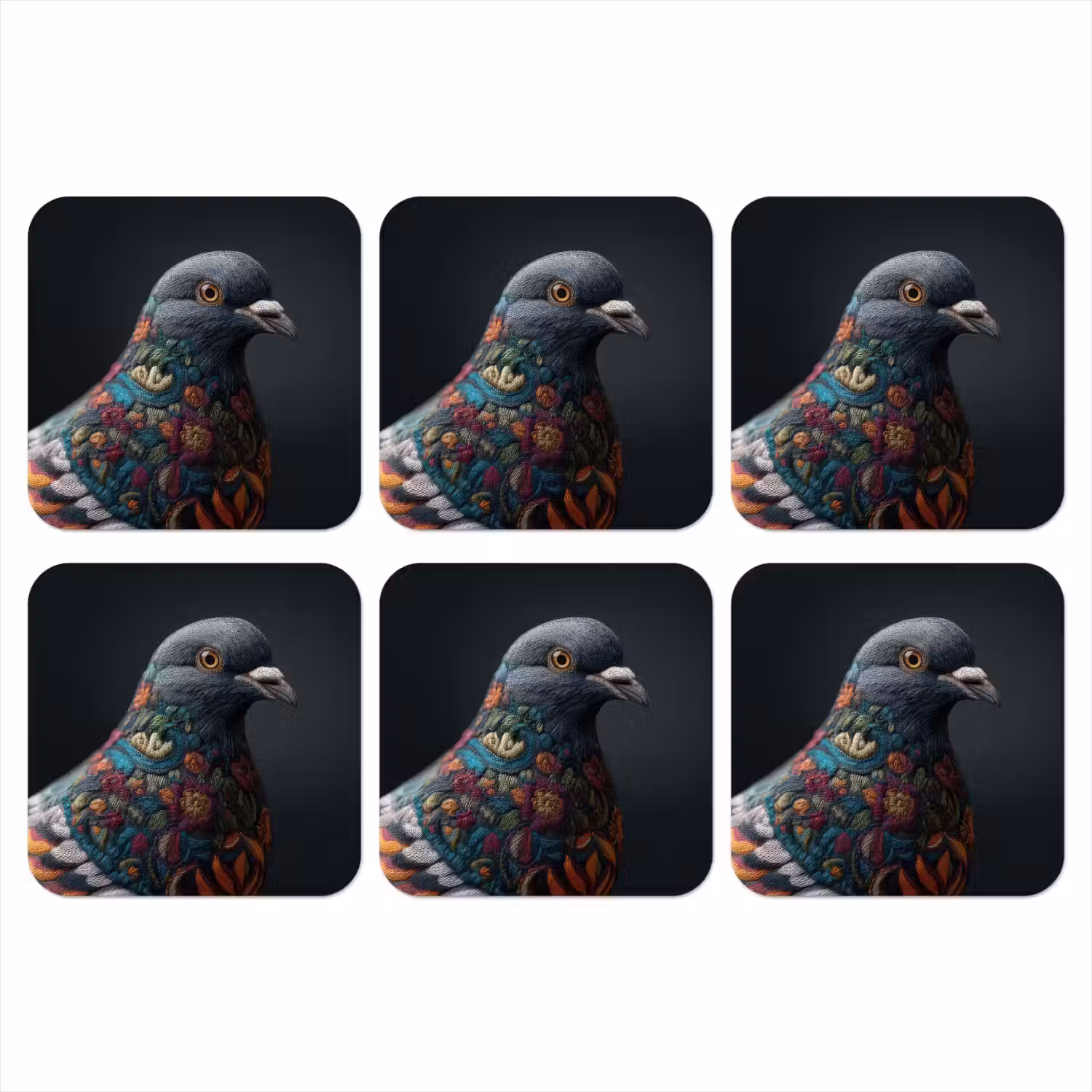 Duif - Bloemen - Zwart onderzetter kurk middel -3d