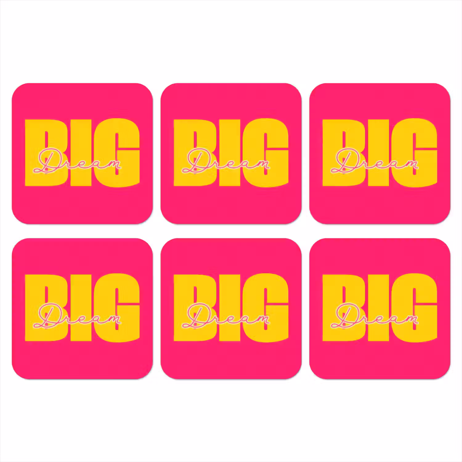 Dream big - Roze - Geel - Minimalistisch onderzetter kurk middel -3d