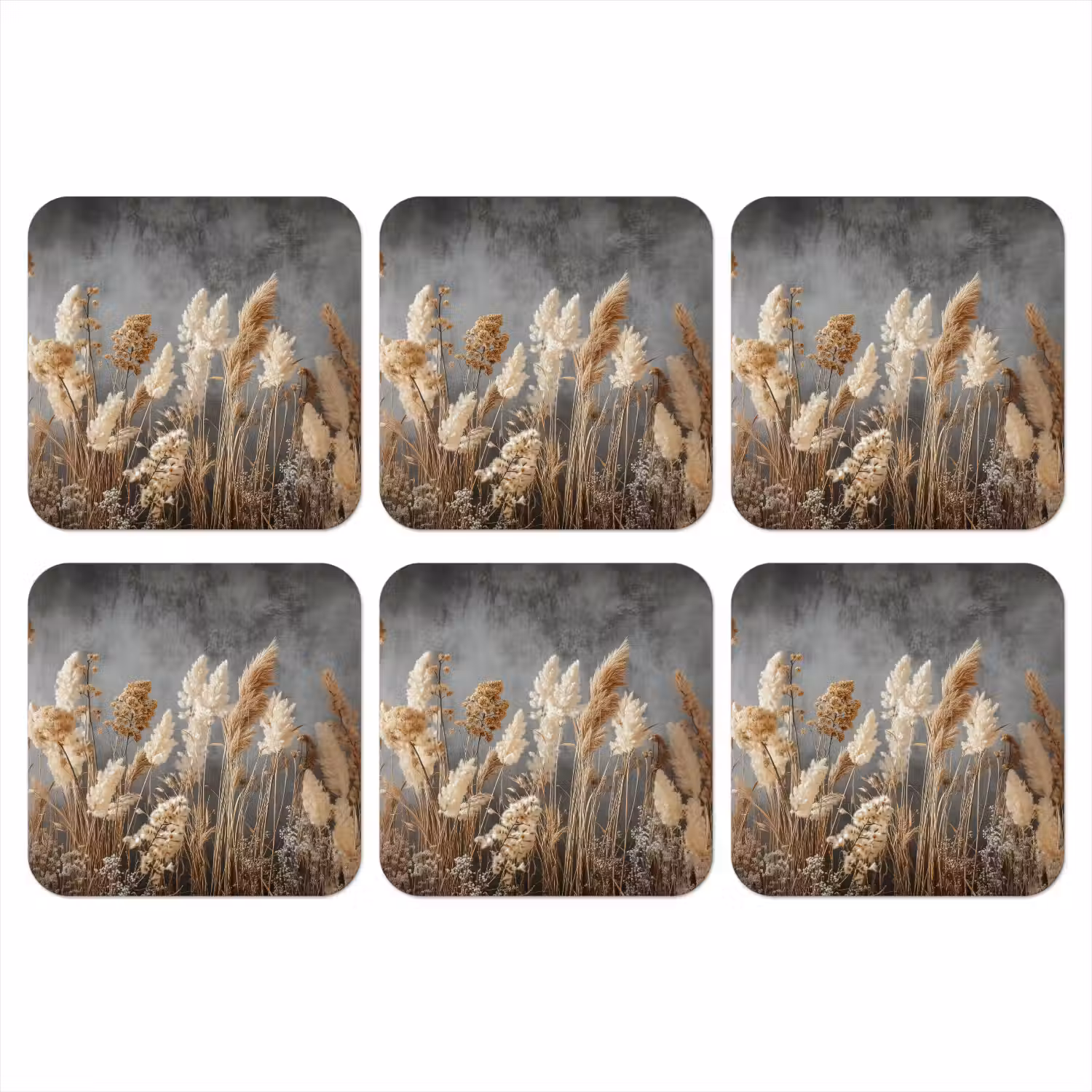Gedroogde Veldbloemen - Grijs - Beton onderzetter kurk middel -3d