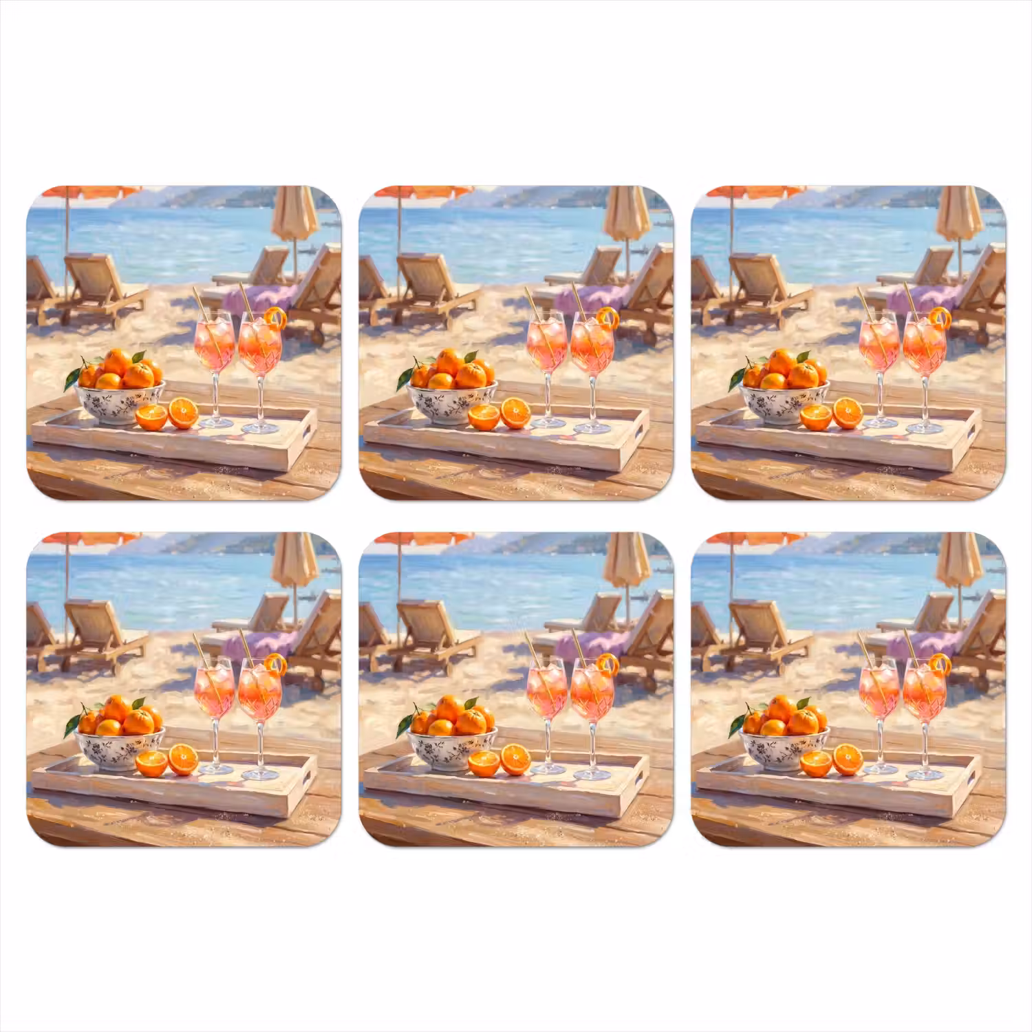 Drank - Glazen - Strand - Zomer - Oranje onderzetter kurk middel -3d