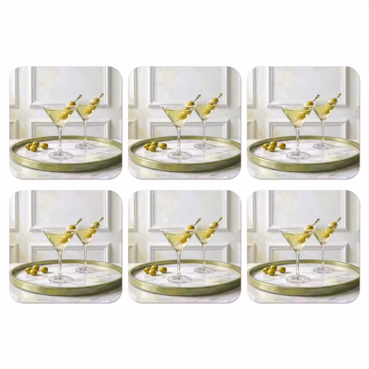 Drank - Martini - Olijven - Modern - Wit onderzetter kurk middel -3d