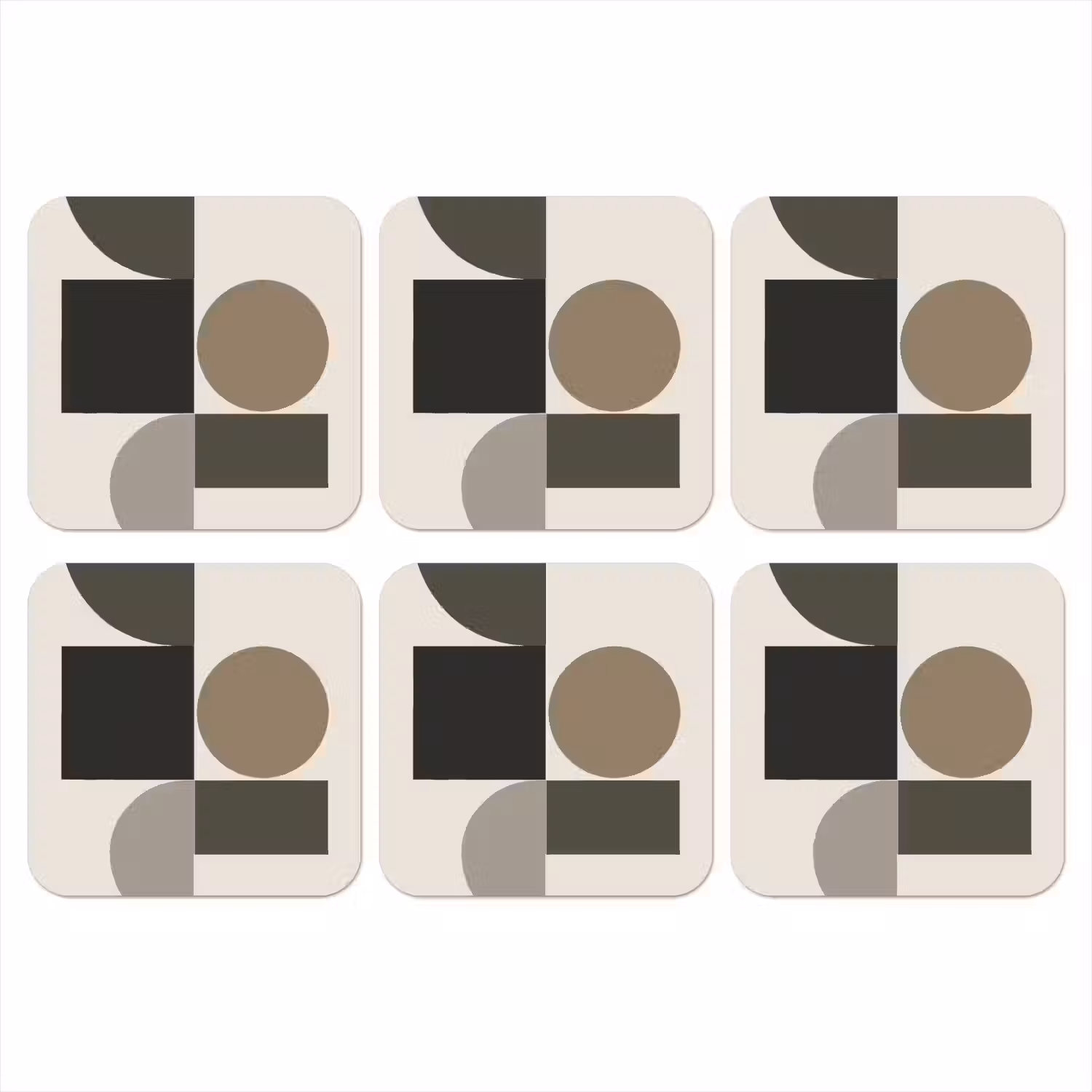 Aardetinten - Abstracte compositie - Eenvoudige vormen onderzetter kurk middel -3d