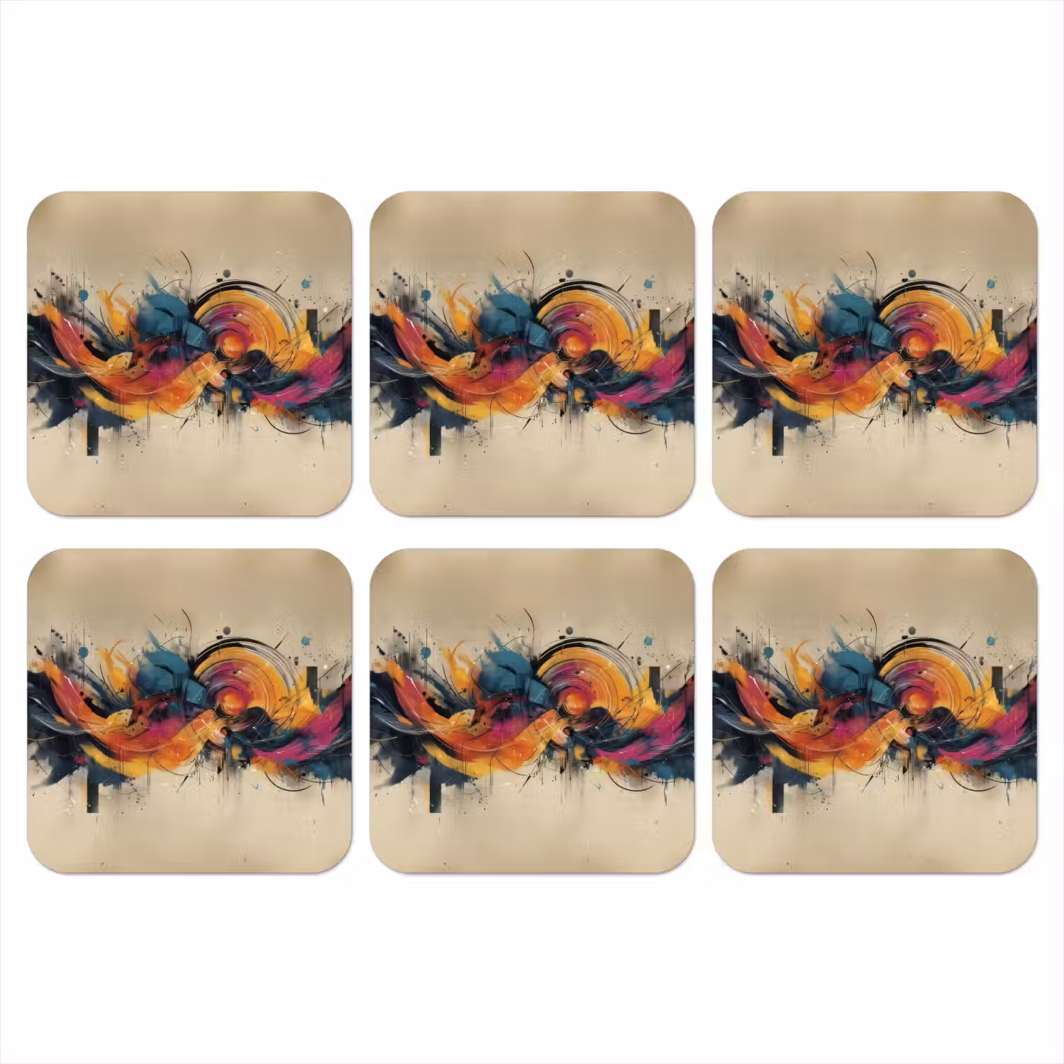 Explosie - Kleurrijk - Vormen - Abstract onderzetter kurk middel -3d