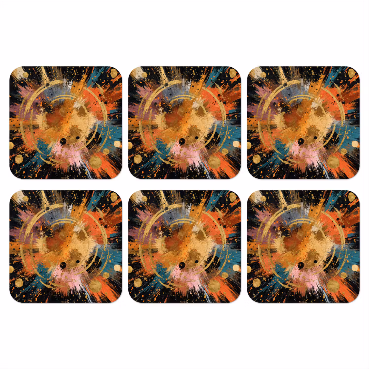 Explosie - Verfstructuur - Goud - Abstract onderzetter kurk middel -3d