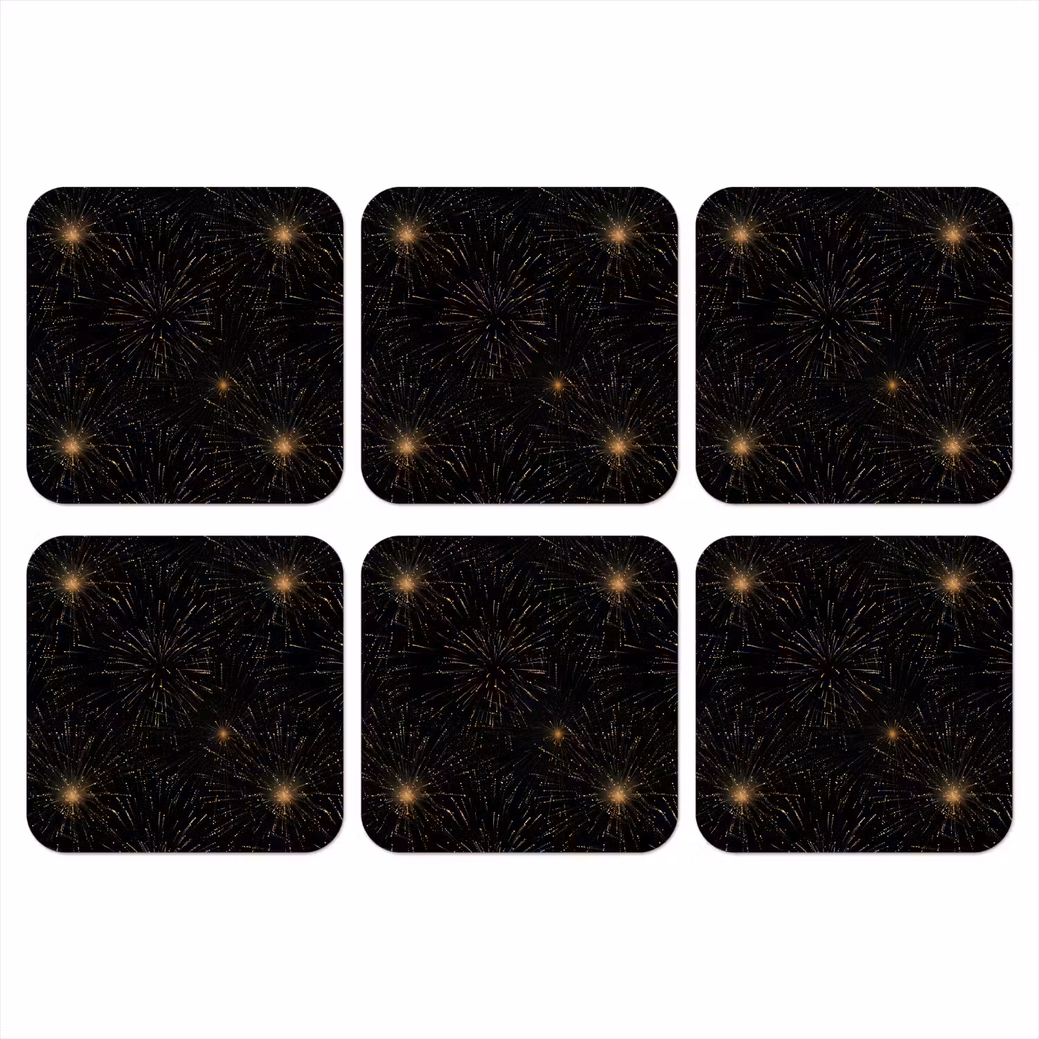 Vuurwerk - Patroon - Feestelijk - Goud - Zwart onderzetter kurk middel 366 -3d