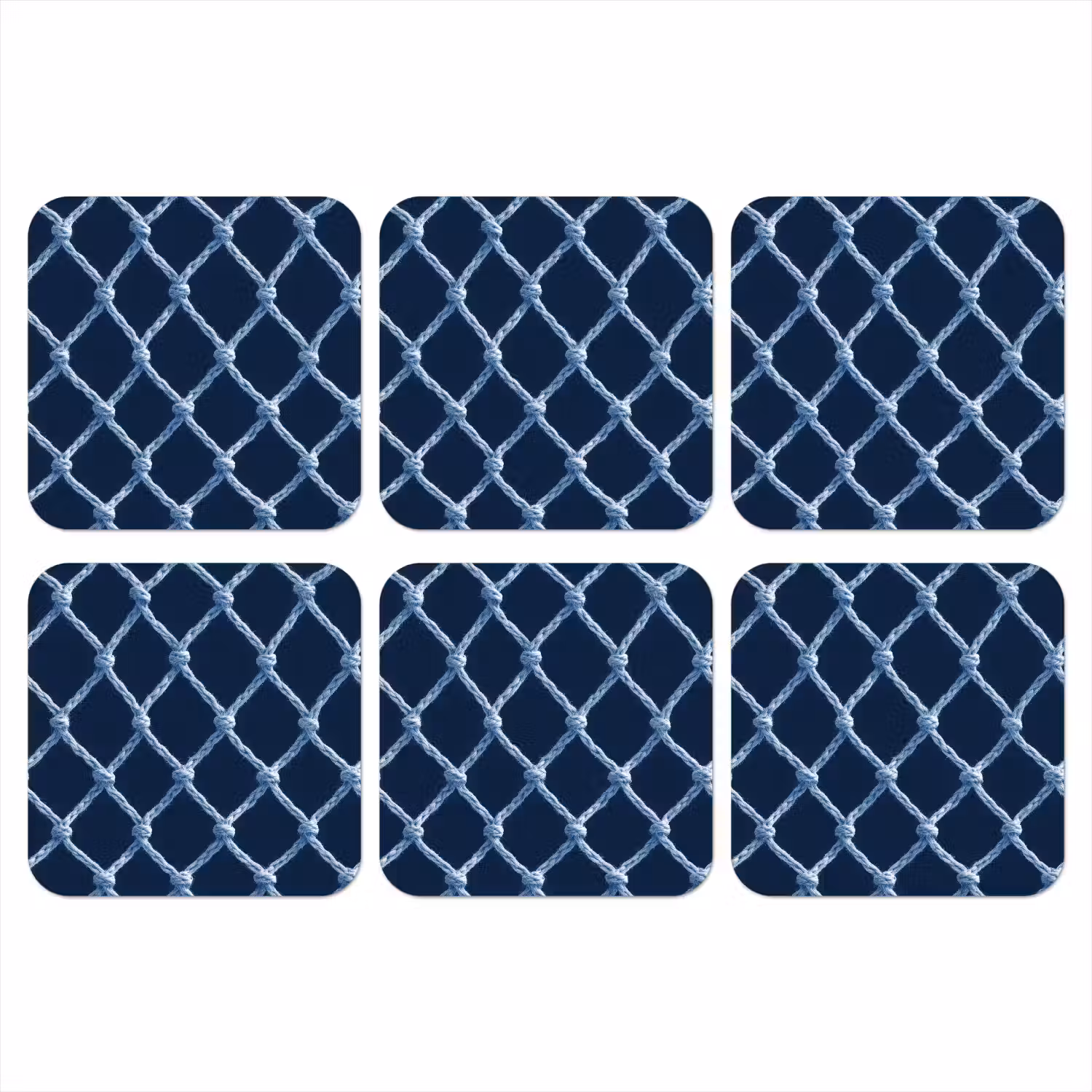 Visnet - Touw - Patroon - Marineblauw onderzetter kurk middel 366 -3d