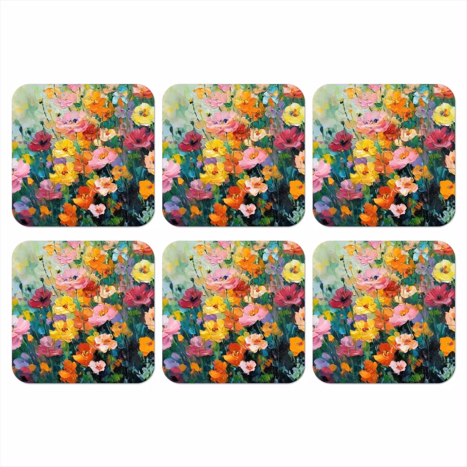 Bloemen explosie - Heldere kleuren - Vrolijk onderzetter kurk middel -3d