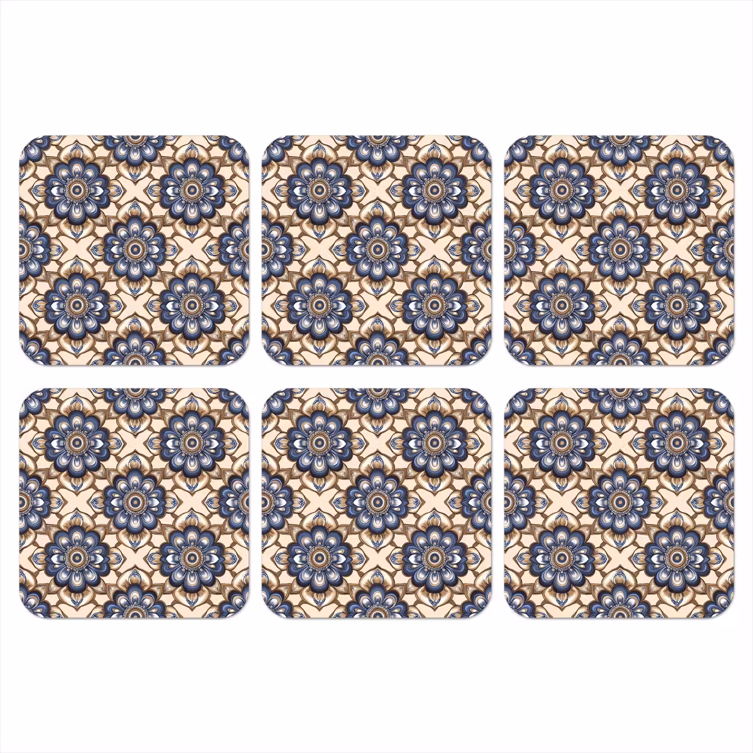 Floraal - Ornament - Blauw onderzetter kurk middel 366 -3d