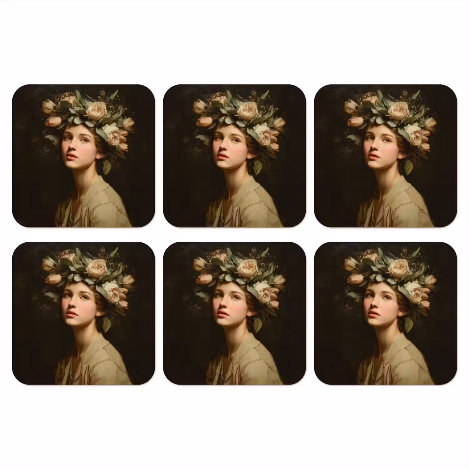 Bloemenstilte - Vrouw - Portret onderzetter kurk middel -3d