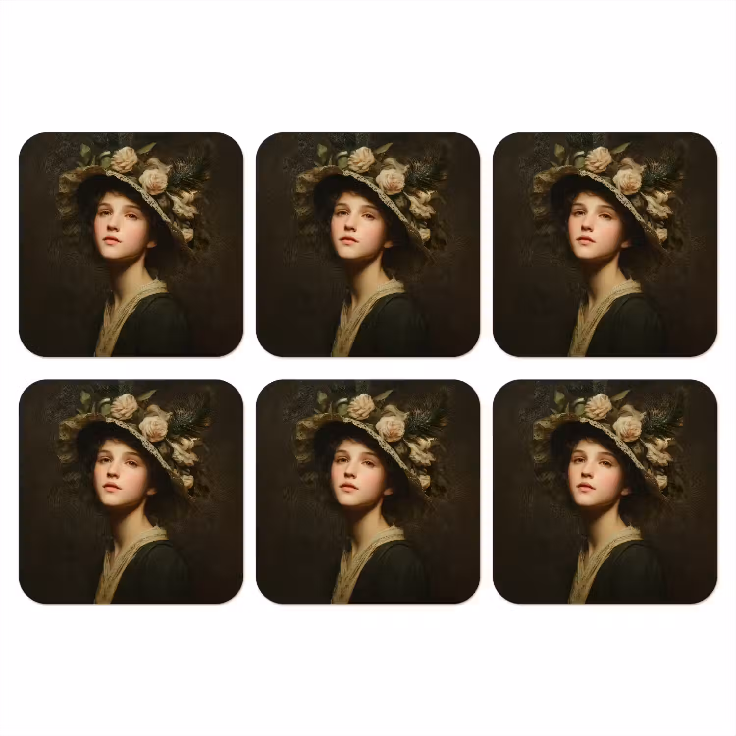 Bloemenhoed - Portret - Vrouw onderzetter kurk middel -3d