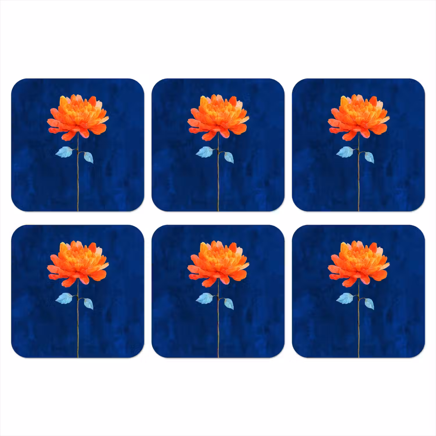 Bloem - Oranje - Bladeren onderzetter kurk middel -3d