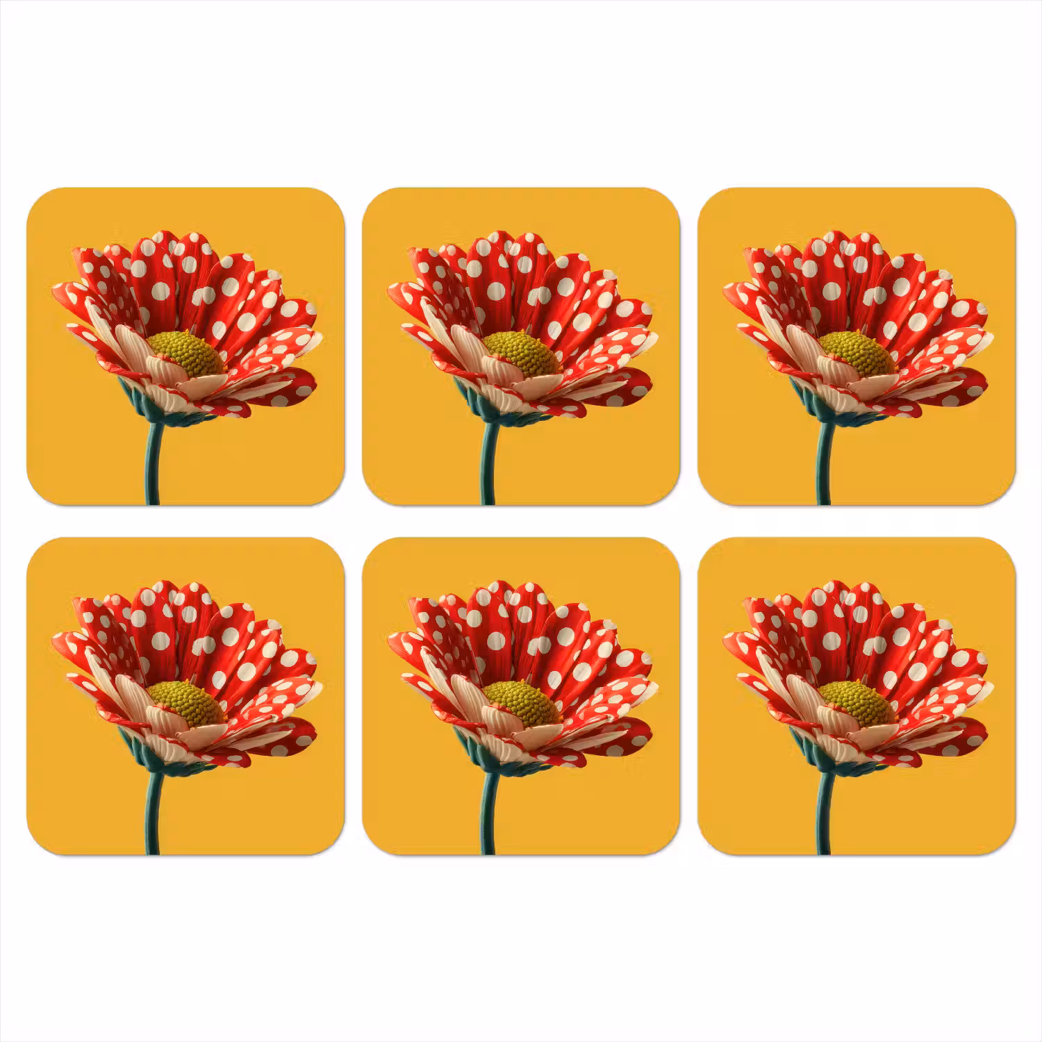 Bloem - Rood - Stippen onderzetter kurk middel -3d