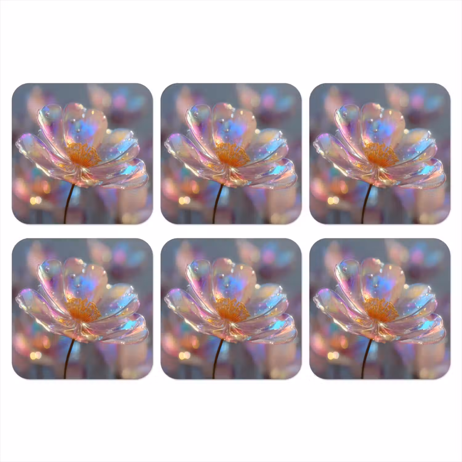 Bloem - Transparant - Pastelkleuren - Druppels onderzetter kurk middel -3d