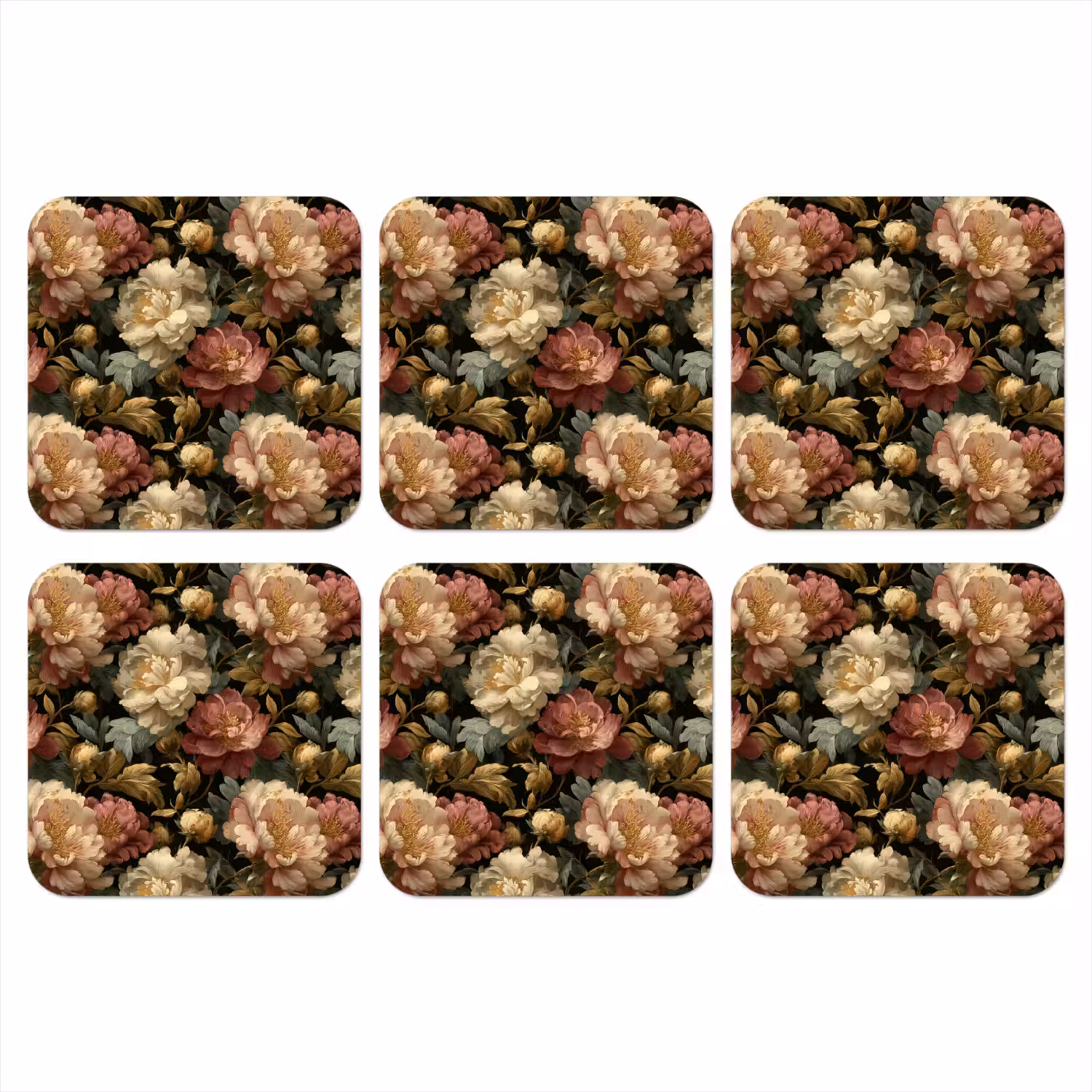Bloemen - Barok - Patroon - Roze - Crème onderzetter kurk middel 366 -3d