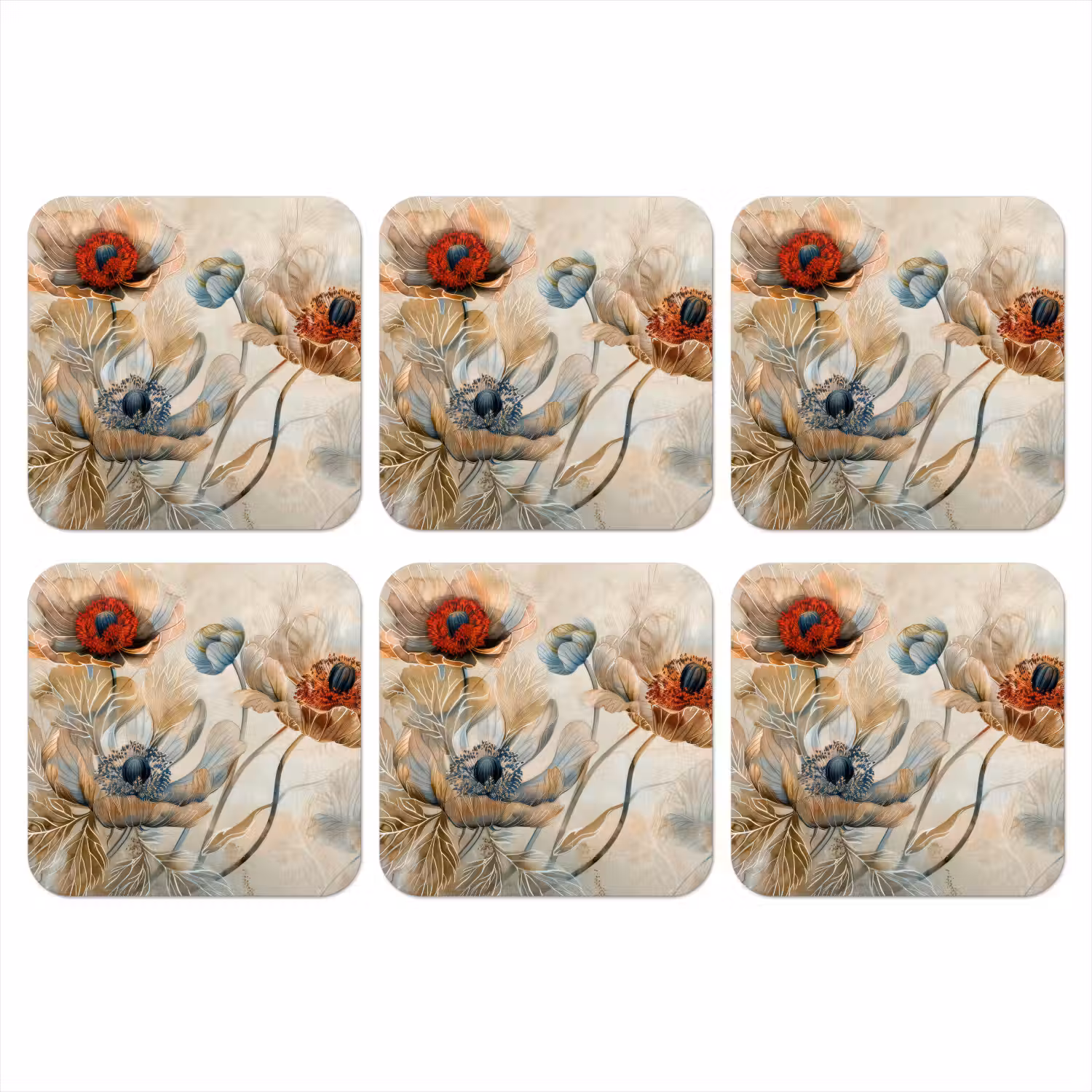 Bloemen - Beige - Modern - Illustratie onderzetter kurk middel -3d