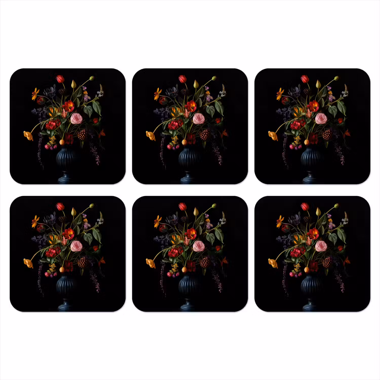 Bloemen - Bessen - Klassiek onderzetter kurk middel -3d