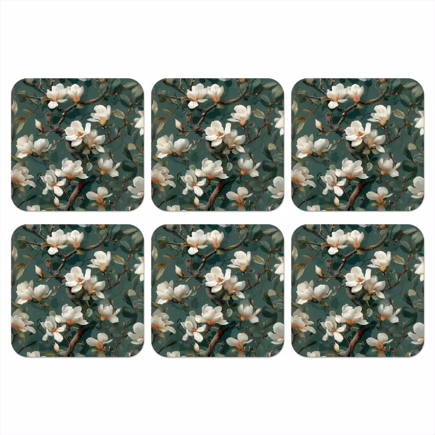 Bloemen - Takken - Wit - Klassiek onderzetter kurk middel -3d