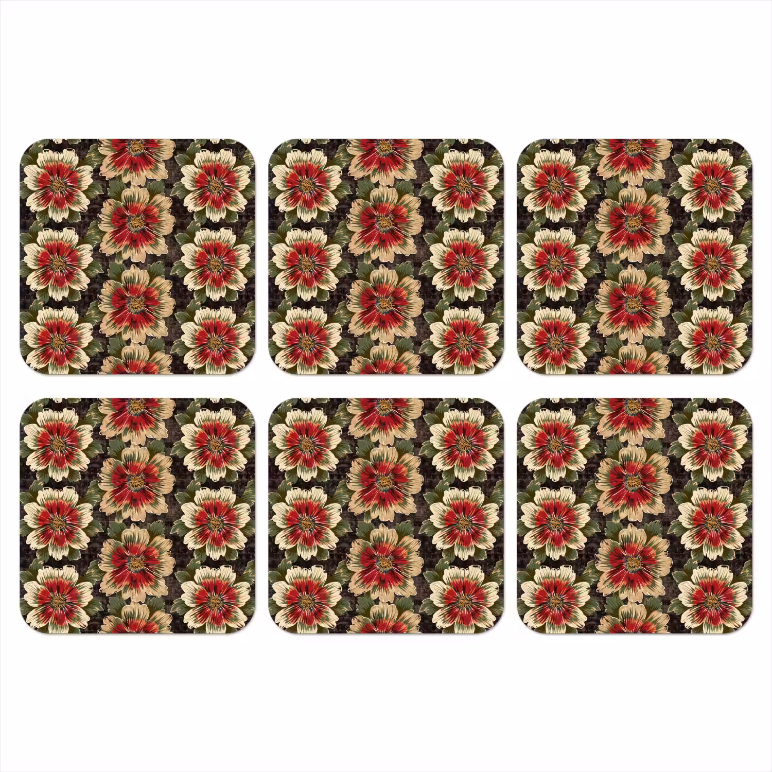 Bloemen - Klassiek - Patroon - Rood onderzetter kurk middel 366 -3d