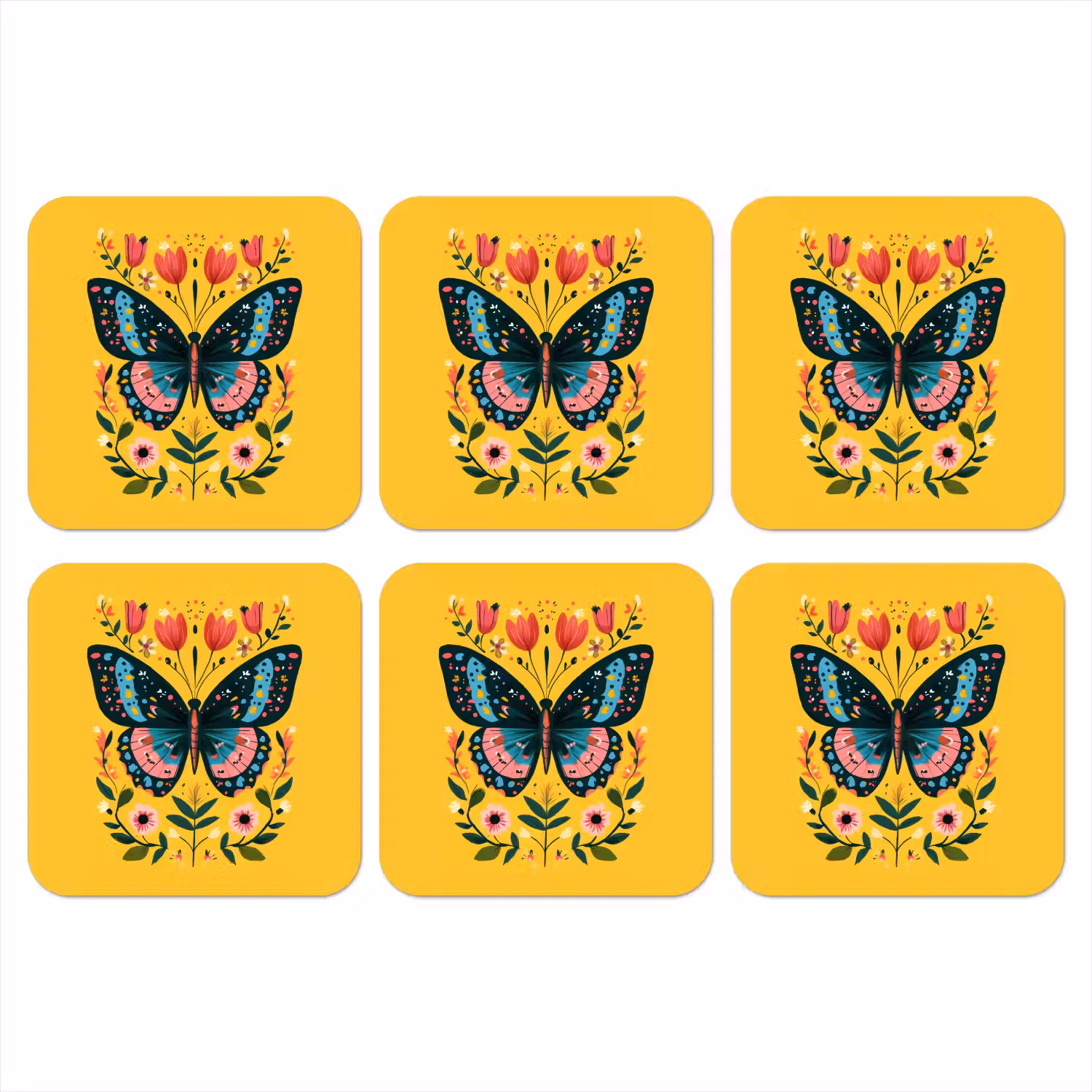 Bloemen - Kleurrijk - Vlinder - Sierlijk onderzetter kurk middel -3d