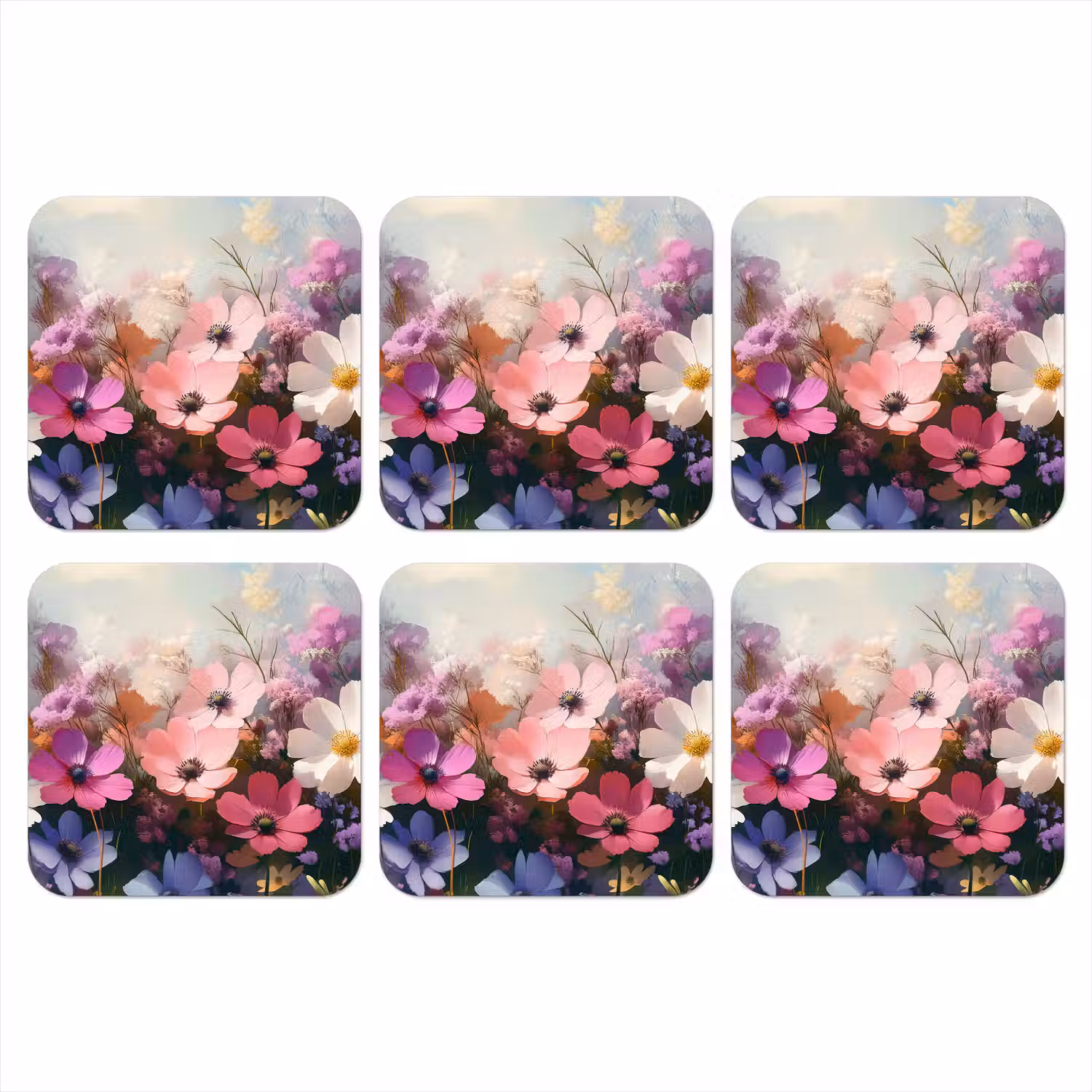 Bloemen - Kleurrijk - Bloei onderzetter kurk middel -3d